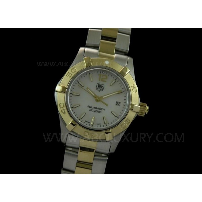 Replica Tag Heuer Aquaracer Orologi da donna bianca quadrante in madreperla oro giallo Lunetta STAL012