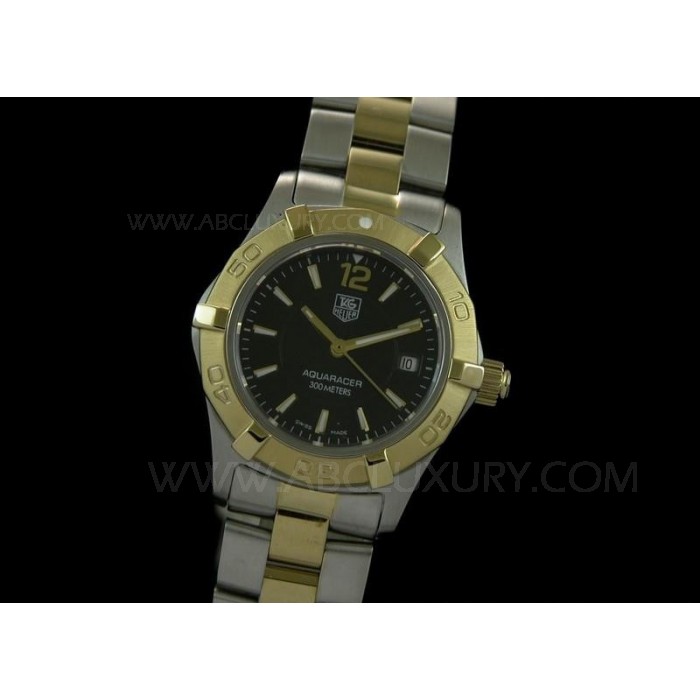Replica TAG Heuer Aquaracer Orologi quadrante nero oro giallo lunetta Two Tone bracciale STAL015