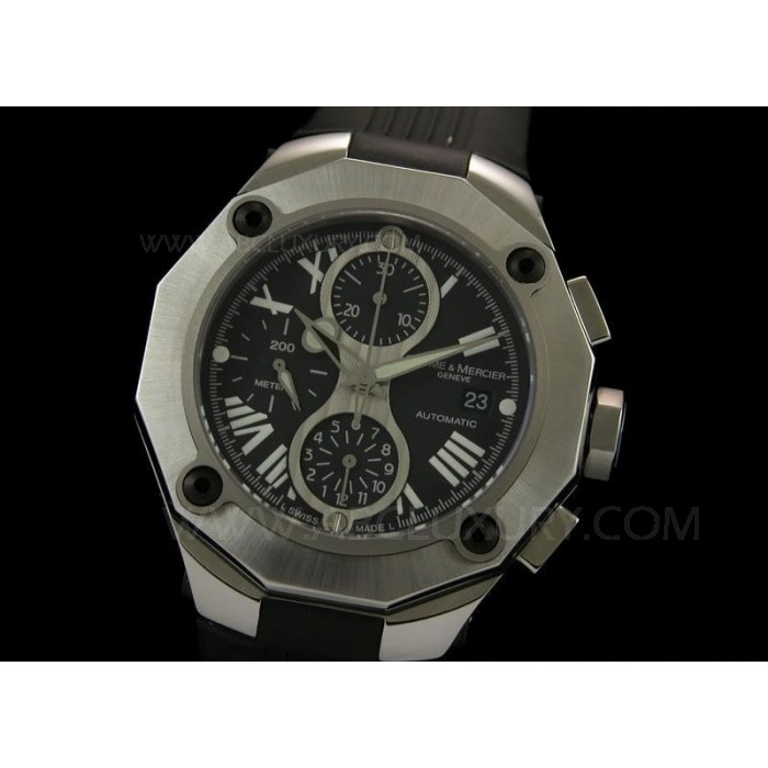 Replica Baume Mercier Riviera XXL Cronografo Titanio nero della cassa di gomma della cinghia SBM001