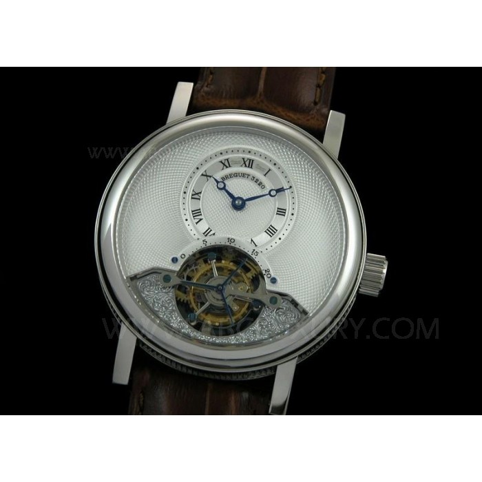 Replica Breguet Giubileo Tourbillon Orologio quadrante bianco cinturino in pelle marrone movimento Svizzero SBG017
