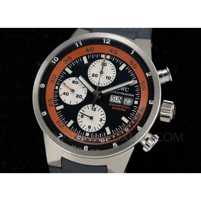 Replica IWC Aquatimer Cousteau Divers Calypso Cronografo blu scuro Quadrante cinturino in gomma SIW025