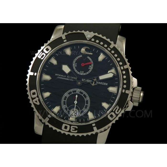 Replica Ulysse Nardin Maxi Marine Diver Power Reserve Black Orologi Dial Black Rubber Strap SUN012