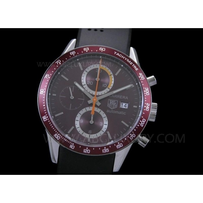 Replica TAG Heuer Carrera Calibre 16 Cronografo Quadrante Marrone cinturino in caucciù nero 41 millimetri STC010