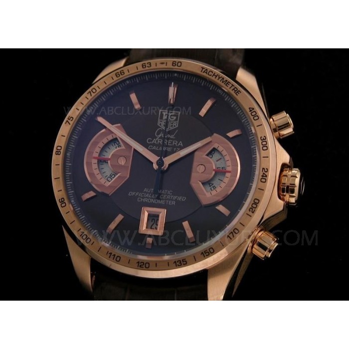 Replica TAG Heuer Carrera Calibre 17 Guarda Brown Dial oro rosa 18 carati Caso STGC016
