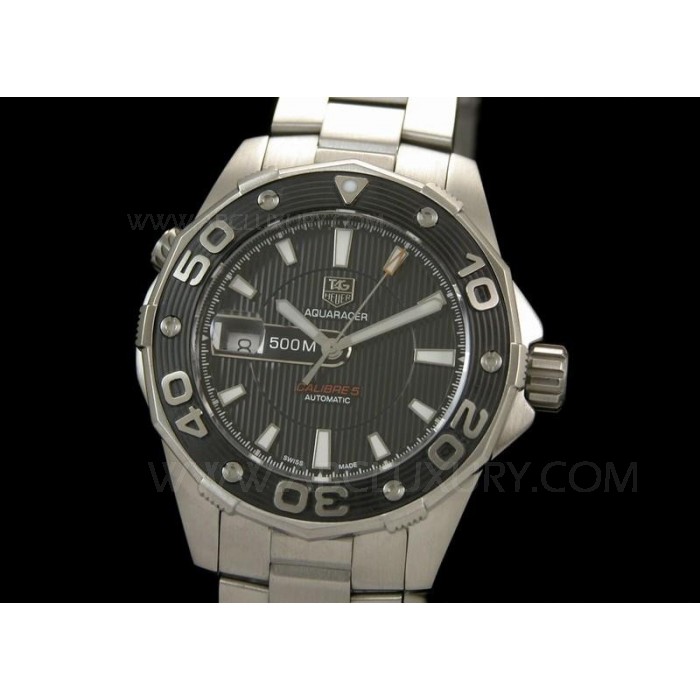 Replica TAG Heuer Aquaracer 500m Calibre 5 Guarda quadrante nero Cassa in acciaio 43 millimetri STA010